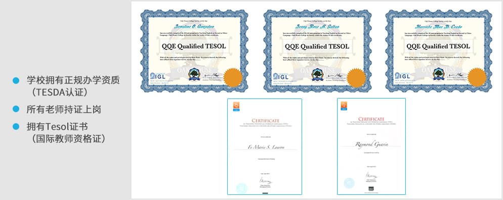 TESDA accreditation and TESOL certificates